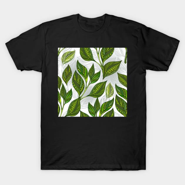 Seamless Pattern with Green Tea Leaves T-Shirt by Blackmoon9